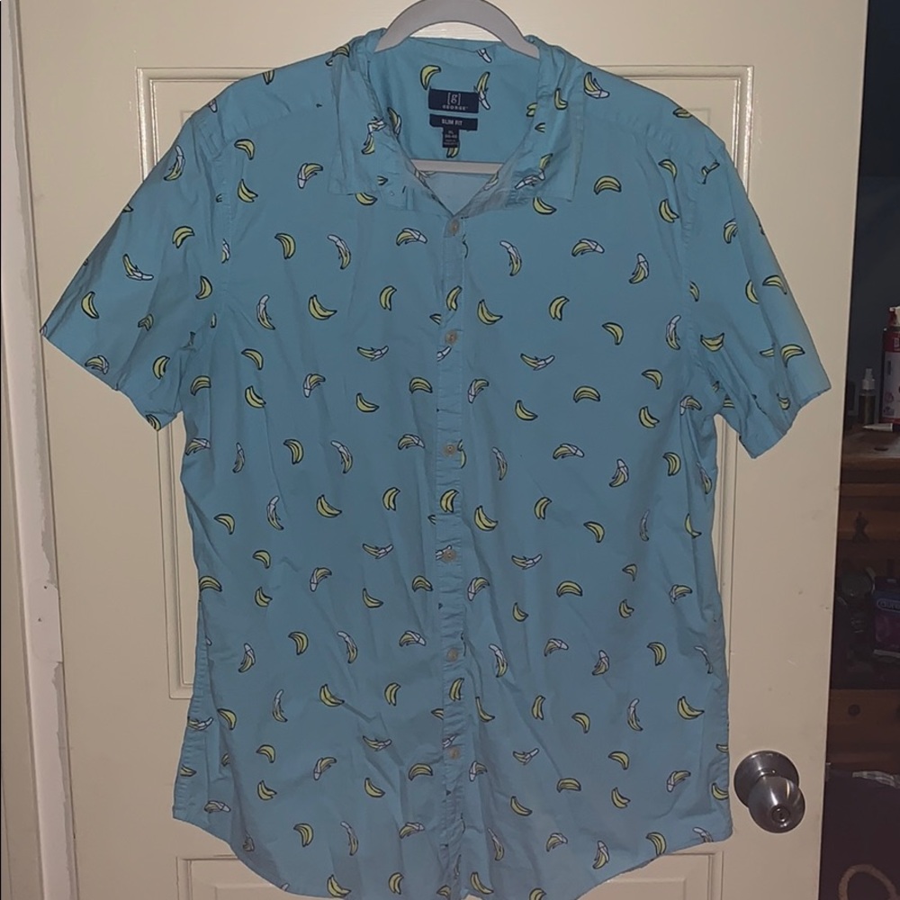 Banana Themed Slim Fit Short Sleeved Shirt